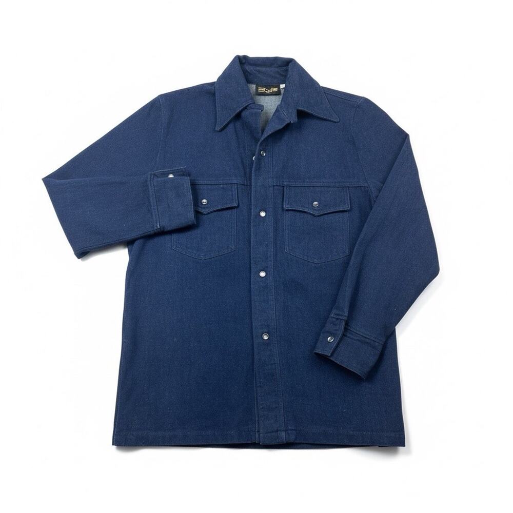 Style Men’s M Navy Blue Pearl Snap Front Shirt Jacket Heavyweight Workwear